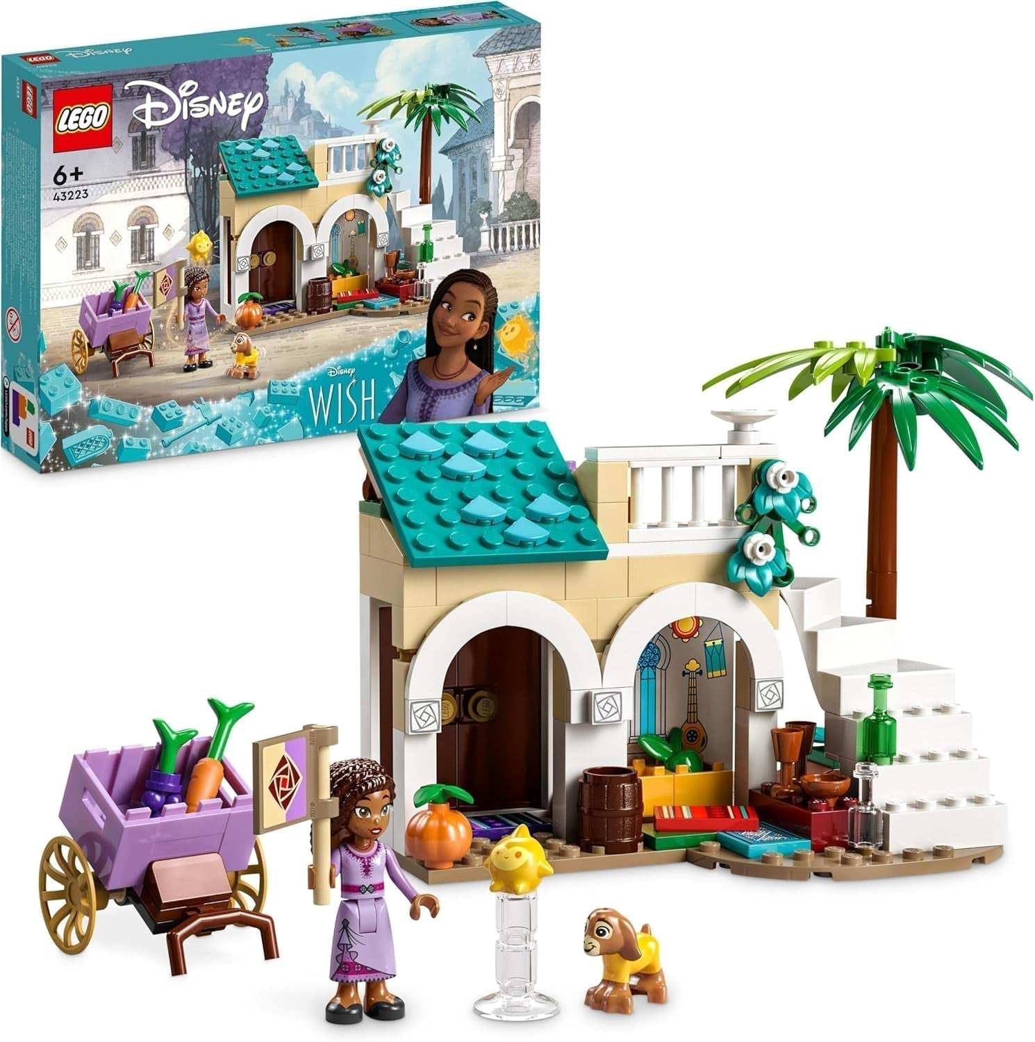 LEGO 43223 Disney Wish Asha i Rosas City, Wish Movie Set med marknad, Asha Mini Doll, Valentino som leksaksget och stjärnfigurer, Present till barn 6 år, Flickor och pojkar Byggset Besuche den LEGO-Store Singel