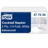 Tork Cocktail vita servetter, 1/4-faldig, 2-lagers, 24 cm × 24 cm, 200 servetter, 477534