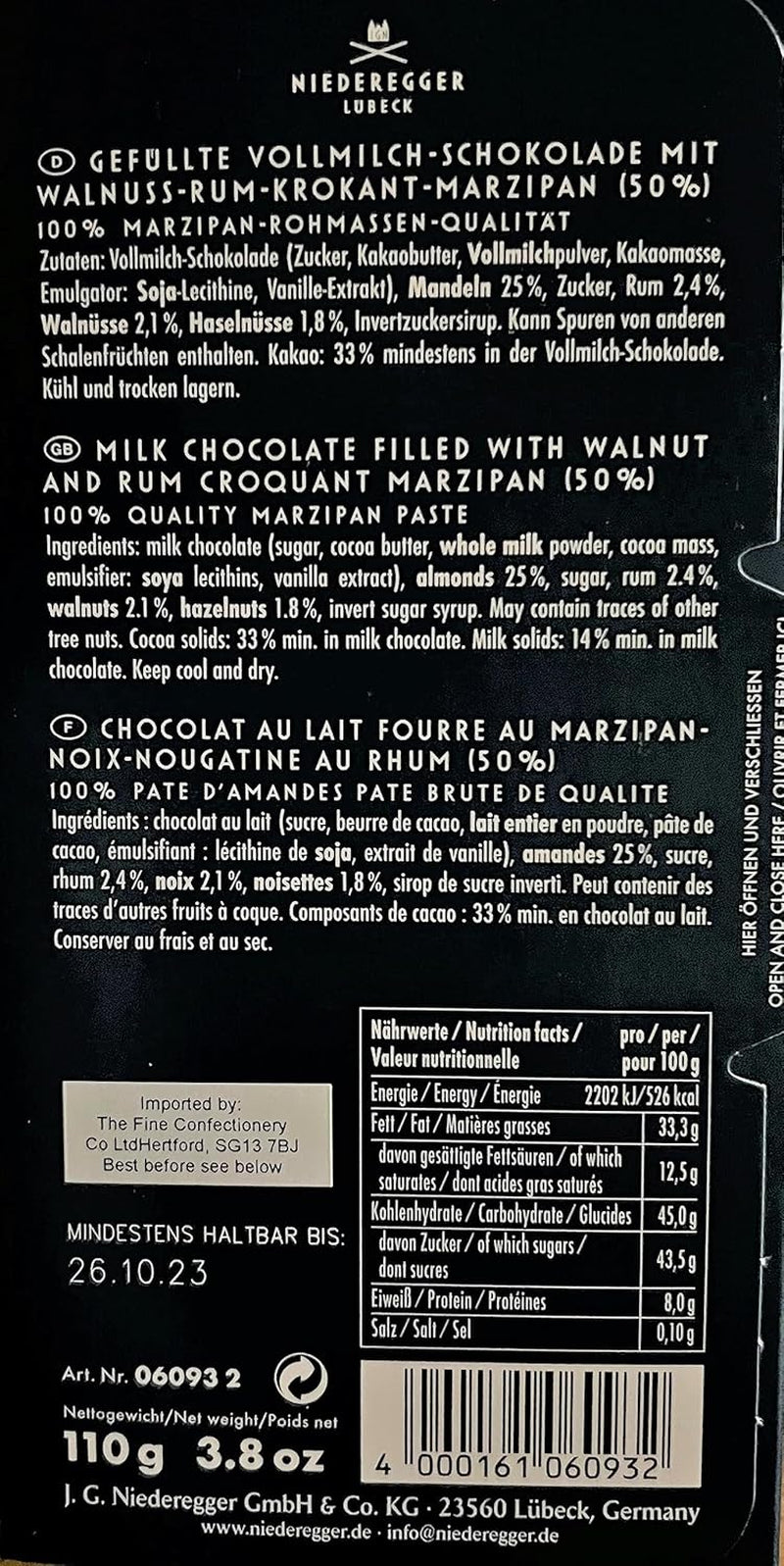 Niederegger Nuc-Rum Skör marsipanstång 110g