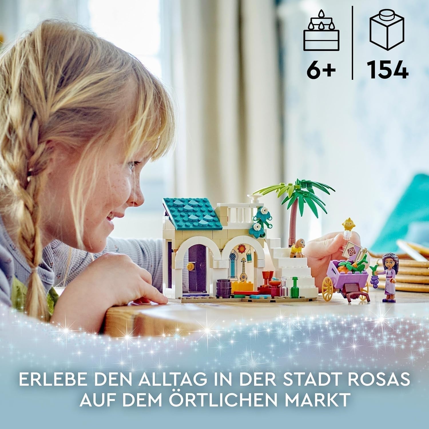 LEGO 43223 Disney Wish Asha i Rosas City, Önskefilmset med marknad, Asha Minidocka, Valentino som leksaksget och stjärnfigurer, Present till barn 6 år, Byggset för flickor och pojkar Besuche den LEGO-Store