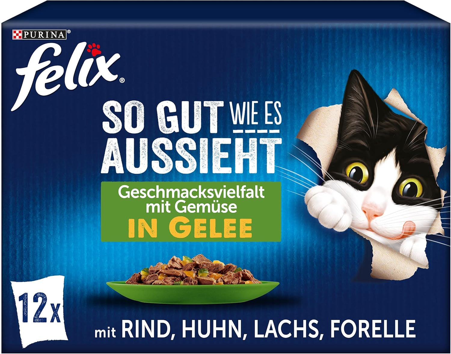 Felix So gut wie es aussieht Katzenfutter nass i Gelee, Sorten-Mix, 6er Pack (6 x 12 Beutel à 85g)