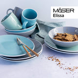 MÄSER 931844 Elissa Series Moderna servisset för 6, blå med vit kant, 24-delat kombinationsset, keramik