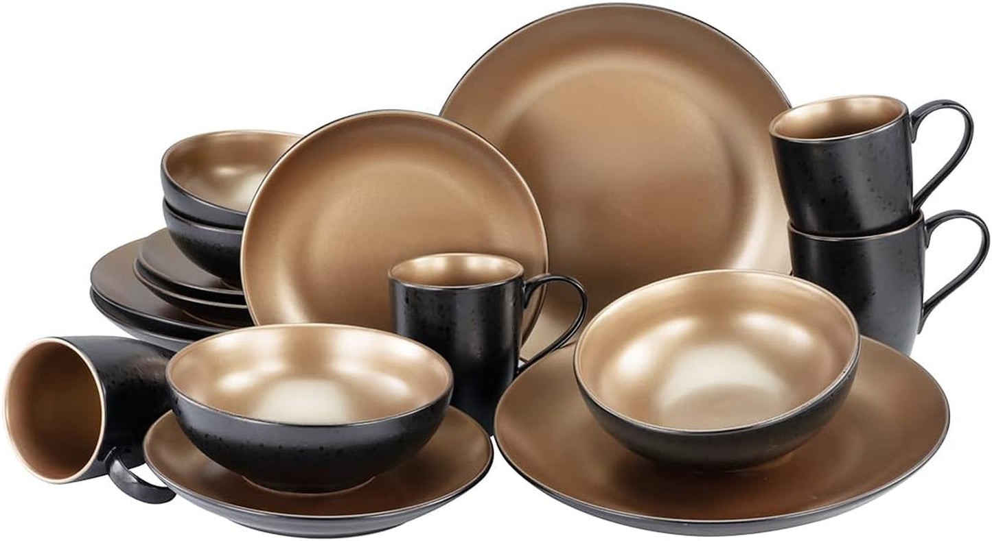 CreaTable, 23598, GLAMOR-serien - guld, 16-delat servisset, porslinskombinationsservice, diskmaskin och mikrovågssäker, kvalitetstillverkning