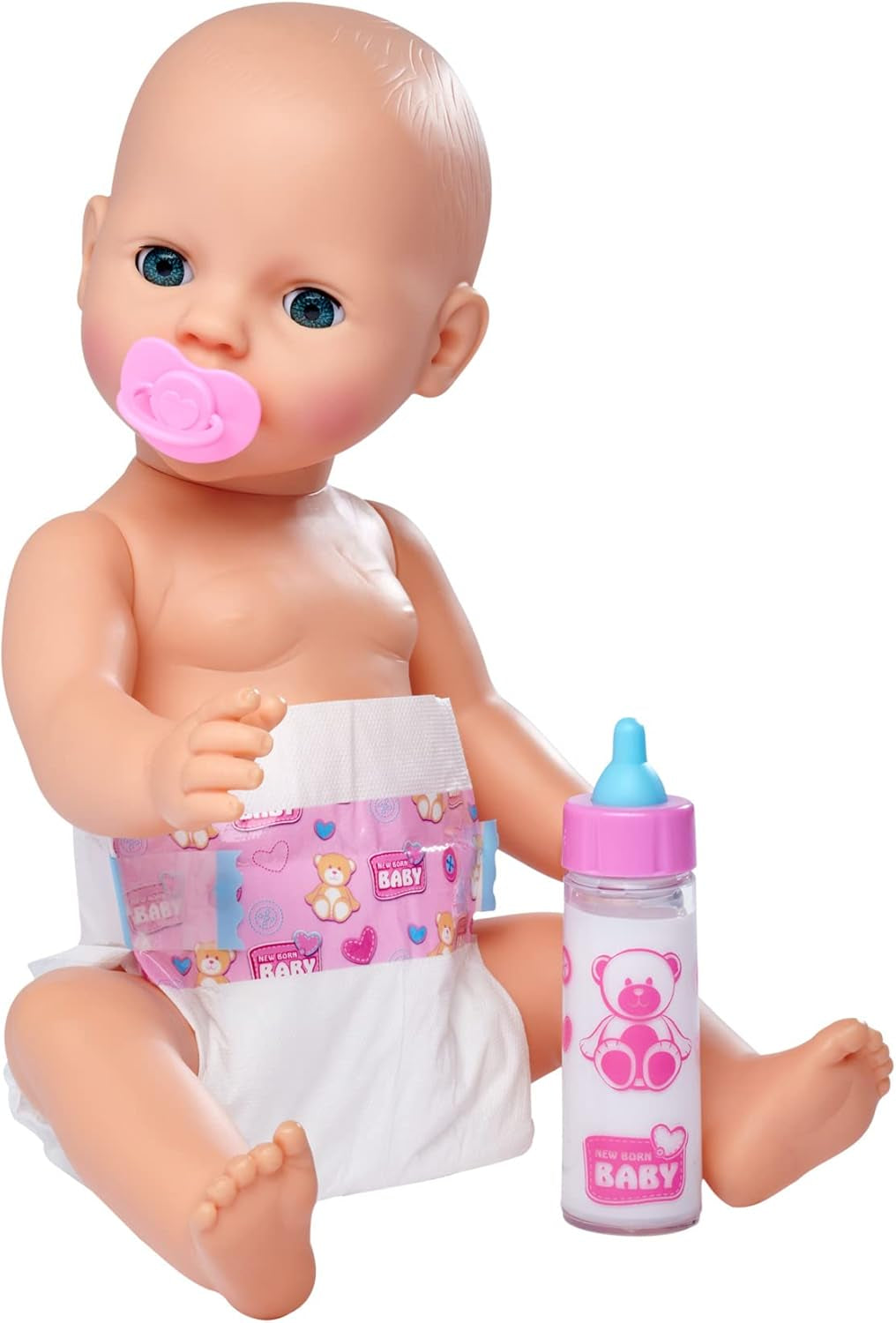 Simba 105562487 - New Born Baby First Amningsset, dummy, blöja och mjölkflaska med försvinnande innehåll, för 38-43 cm dockor Naty Shop Dolls