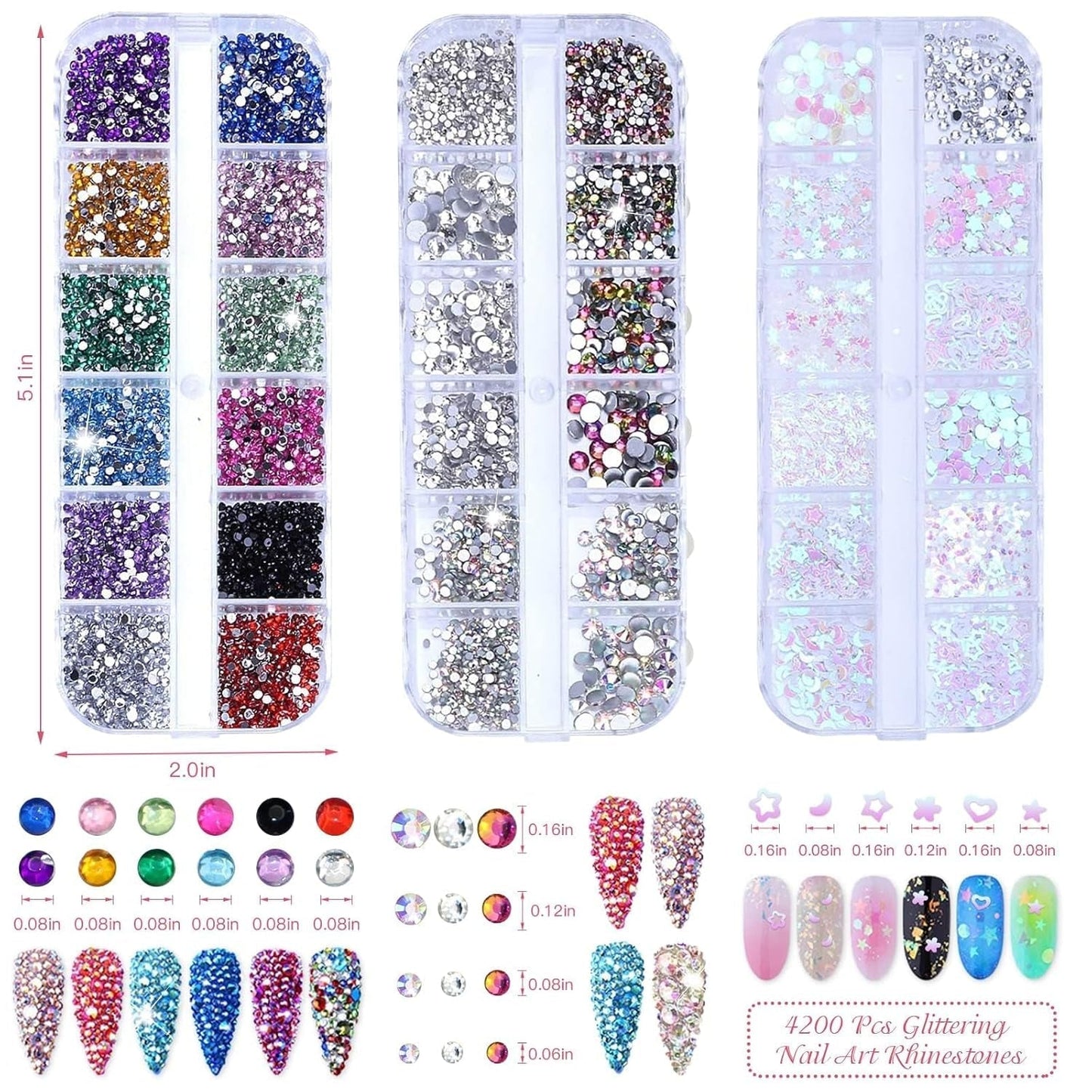 4200 Stück Strasssteine ​​Für Nägel, Nagelglitzer, Pailletten, Nagelaufkleber Mit Kristallen, Nagel-Edelsteinen, Diamanten Für Nagelkunst, Einschließlich Wachsstift Für Strasssteine ​​Und Strass-Picker