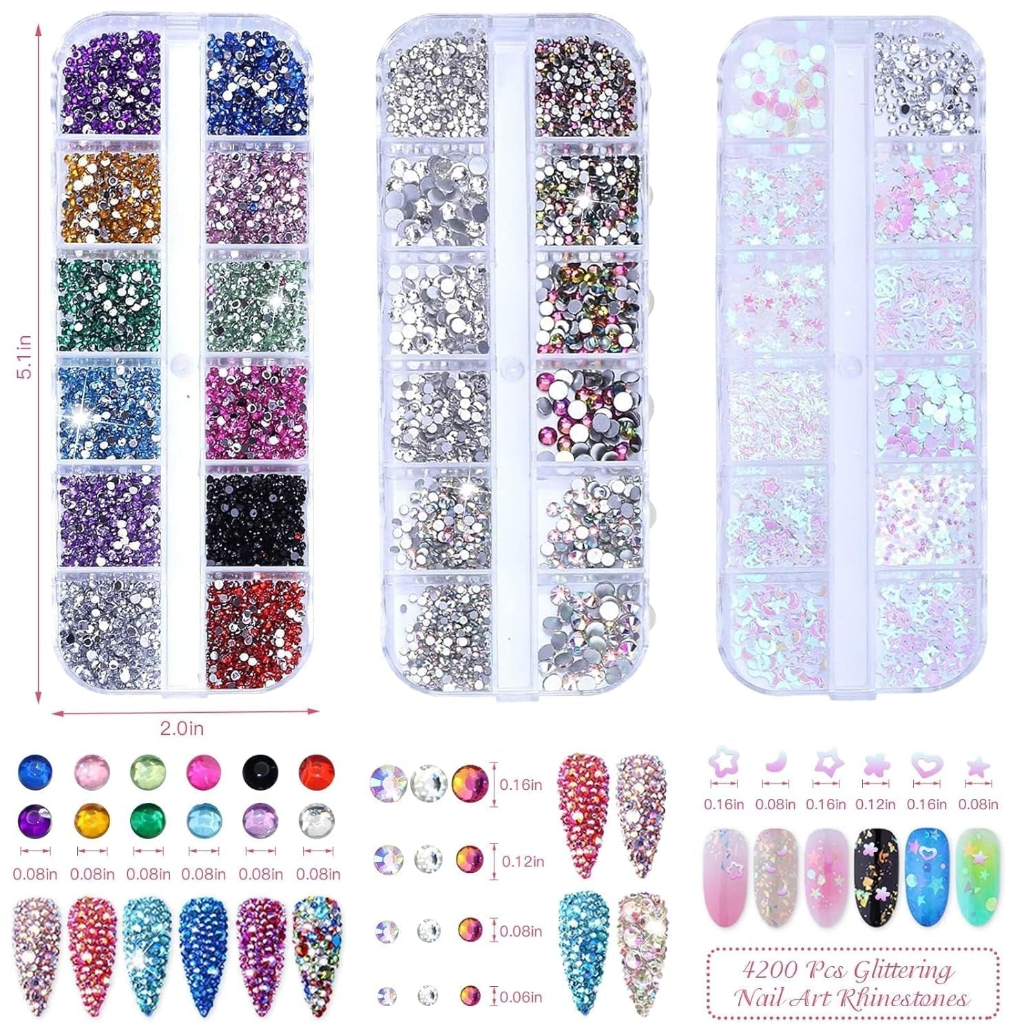 4200 Stück Strasssteine ​​Für Nägel, Nagelglitzer, Pailletten, Nagelaufkleber Mit Kristallen, Nagel-Edelsteinen, Diamanten Für Nagelkunst, Einschließlich Wachsstift Für Strasssteine ​​Und Strass-Picker