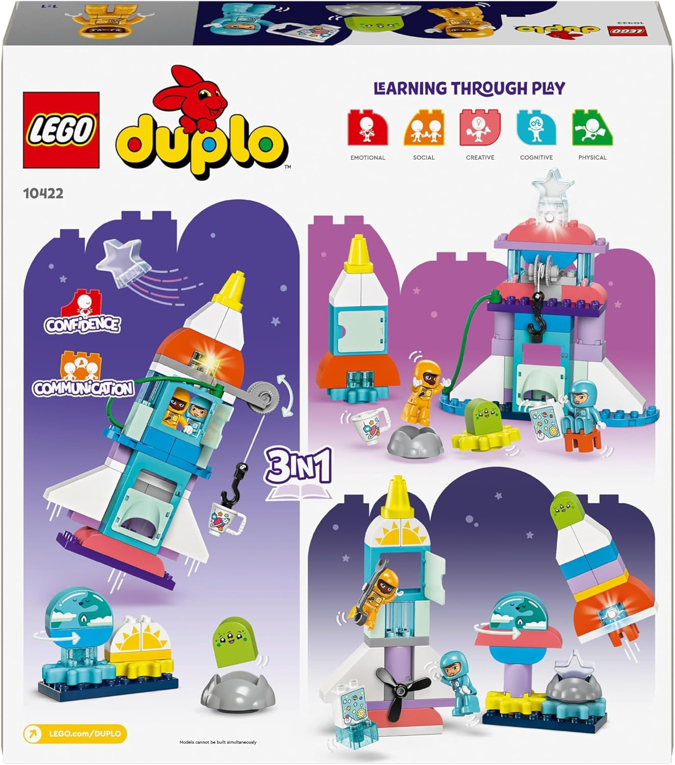 LEGO DUPLO 3-i-1 rymdfärja Massor av äventyrsrymdset Raketleksak för barn Byggnadsvetenskapsleksak Tidig utvecklingsmotorik Present för 3-åringar 10422 Byggset Beuche den LEGO-Store