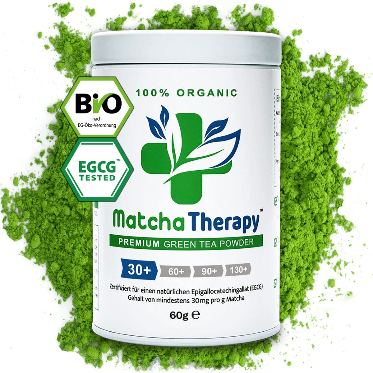 Matchaterapi 30+ | Ekologiskt Matcha-tepulver | 60 g | Med ett verifierat innehåll på minst 30 mg/g katekin EGCG | Stödjer immunförsvaret och energinivåer | Ceremoniell kvalitet | Grönt te från Japan
