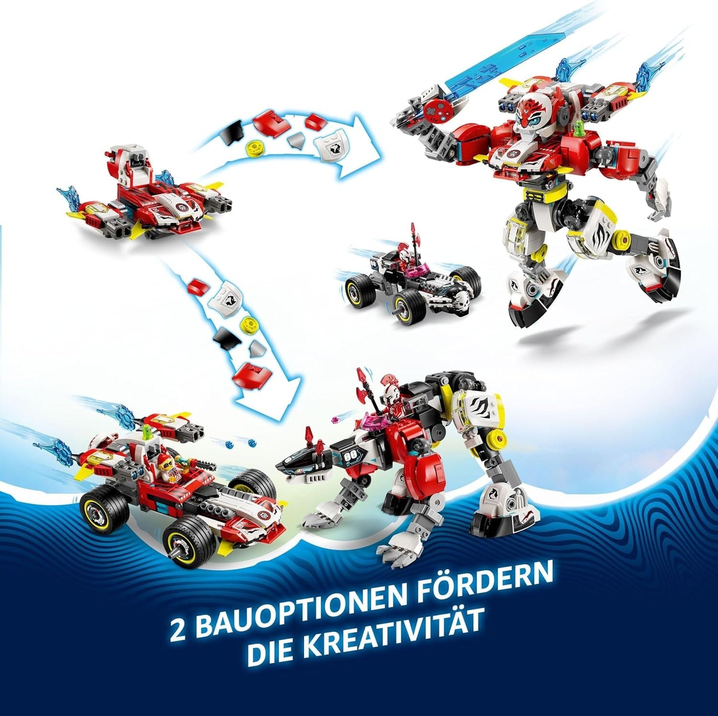LEGO Dreamzzz Coopers Tiger Mech och Zero'S Hot Rod Car, leksaksbil för barn, present till 9 år gamla pojkar och flickor, 2-i-1 lekset med mek och minifigurer 71497 Byggset Besuche den LEGO-Store