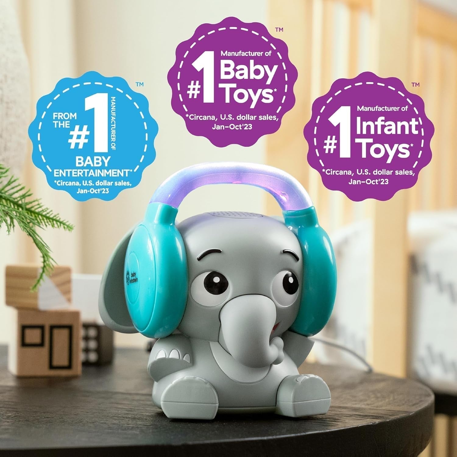 Baby Einstein Earl the Elephant Bluetooth ljudmaskin, musiksystem + nattljus, baby till småbarn leksaker Bebe Naty Shop