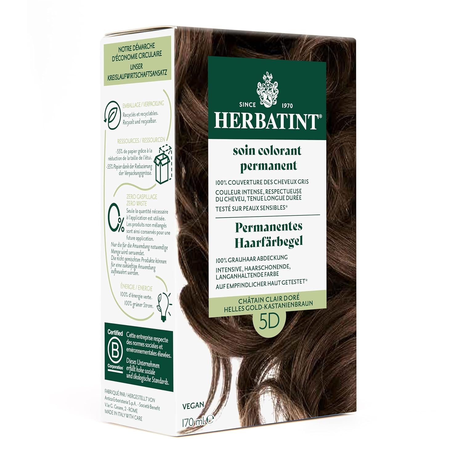 Permanent hårfärgningsgel 6N mörkblond - 170 ml I Ammoniakfri, 100 % täckning av grått hår I Testad på känslig hud, med 8 växtextrakt