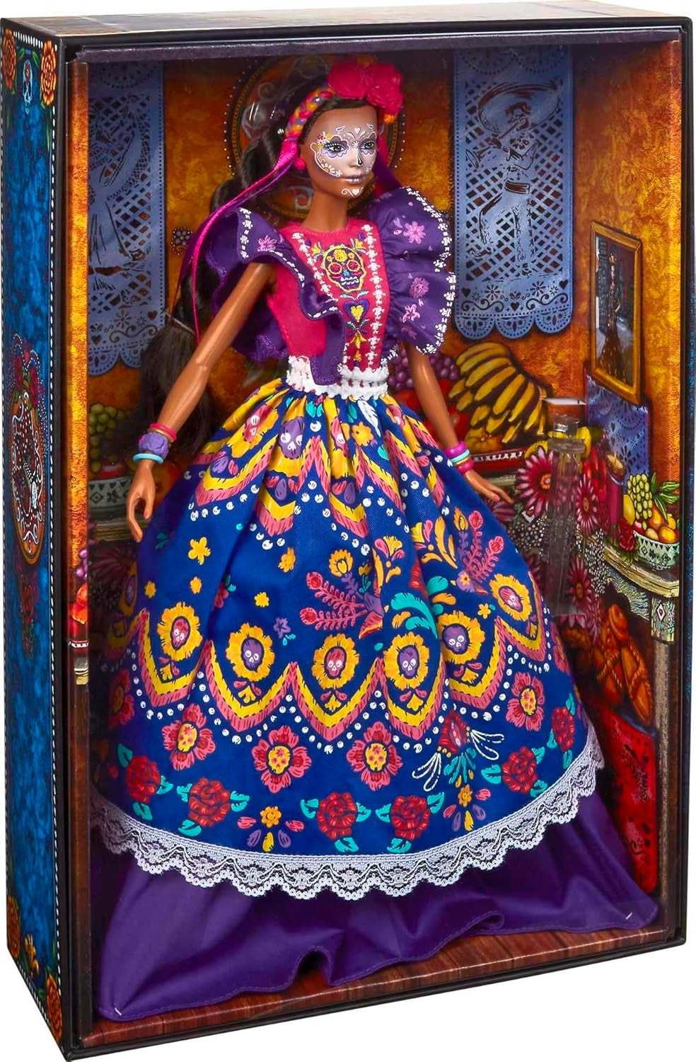 2022 Día De Muertos barbiedocka med rufsig traditionell klänning, blomsterkrans och Calavera ansiktsfärg, present till samlare