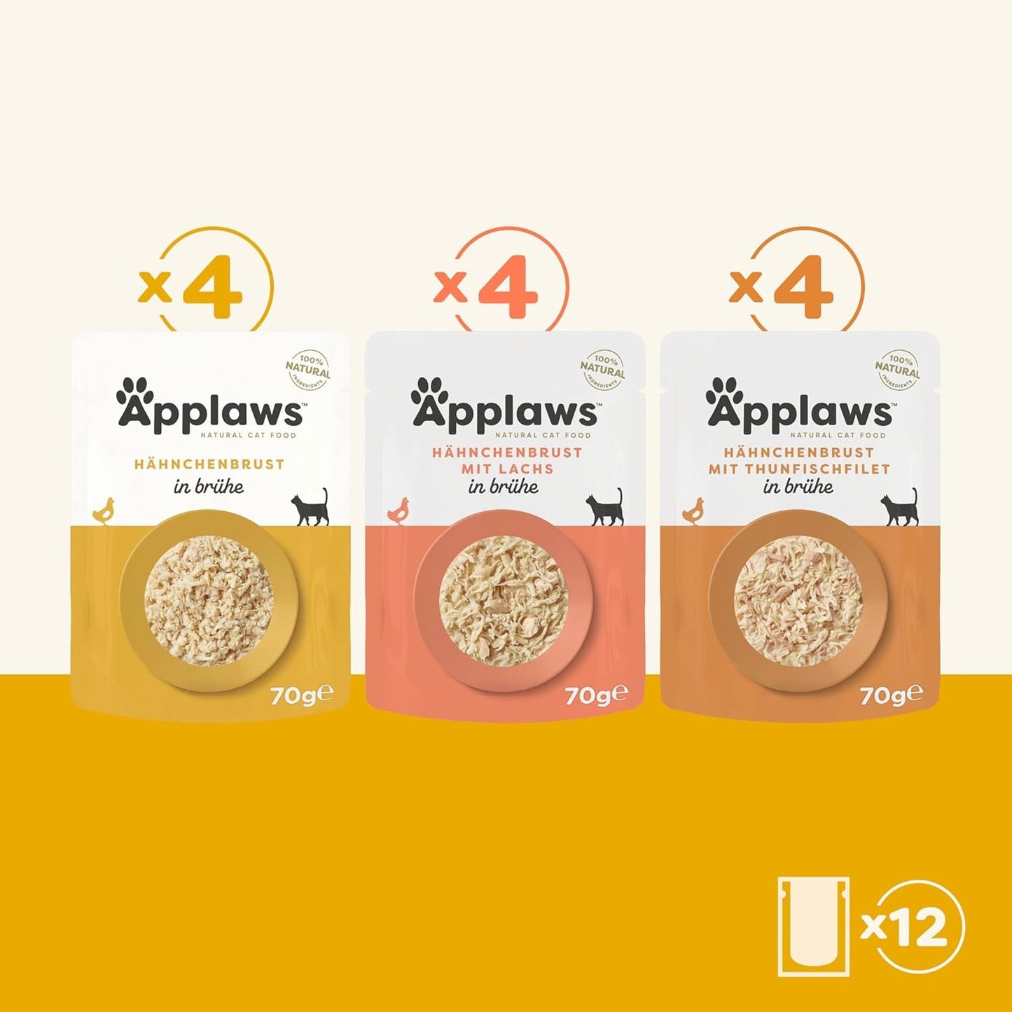 Applaws Natural Wet Cat Food påsar Multipack Kycklingbuljong urval - 12 påsar x 70 g