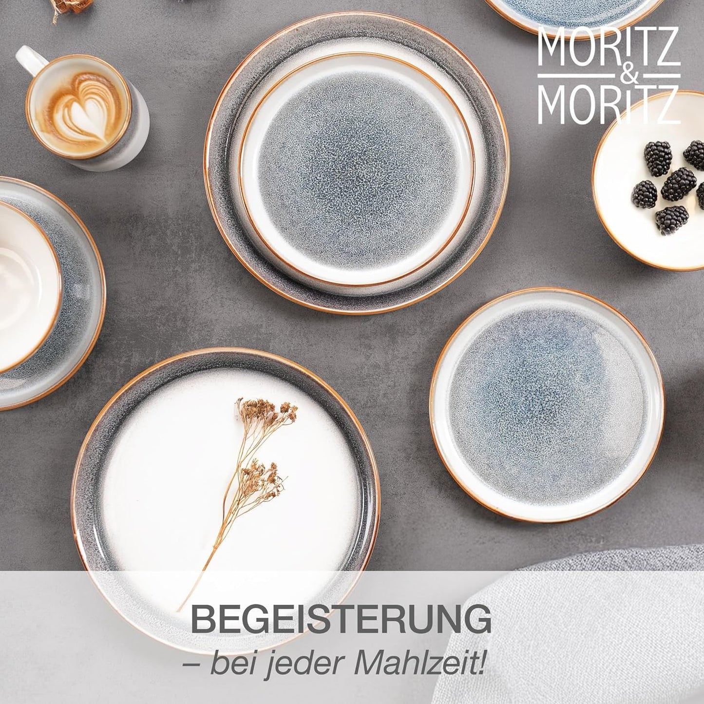 Moritz & Moritz TARENTO 24-delat servisset för 6, grå - Elegant tallriksset i stengods av hög kvalitet - Matservisset innehåller 6 mattallrikar, 6 desserttallrikar, 6 middagstallrikar och 6 koppar