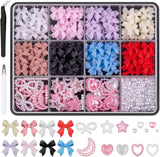 500 st 3D Nägel Charm Schleifen Charms Nägel Nail Art Charms Schleife Nagel Charms Nägel Nail Art Schleifen Nageldekorationen Mit Aufnahmewerkzeug Für Frauen Und Mädchen Nagel-Diy-Zubehör