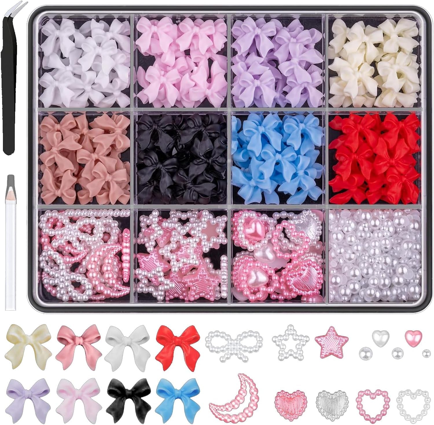 500 st 3D Nägel Charm Schleifen Charms Nägel Nail Art Charms Schleife Nagel Charms Nägel Nail Art Schleifen Nageldekorationen Mit Aufnahmewerkzeug Für Frauen Und Mädchen Nagel-Diy-Zubehör