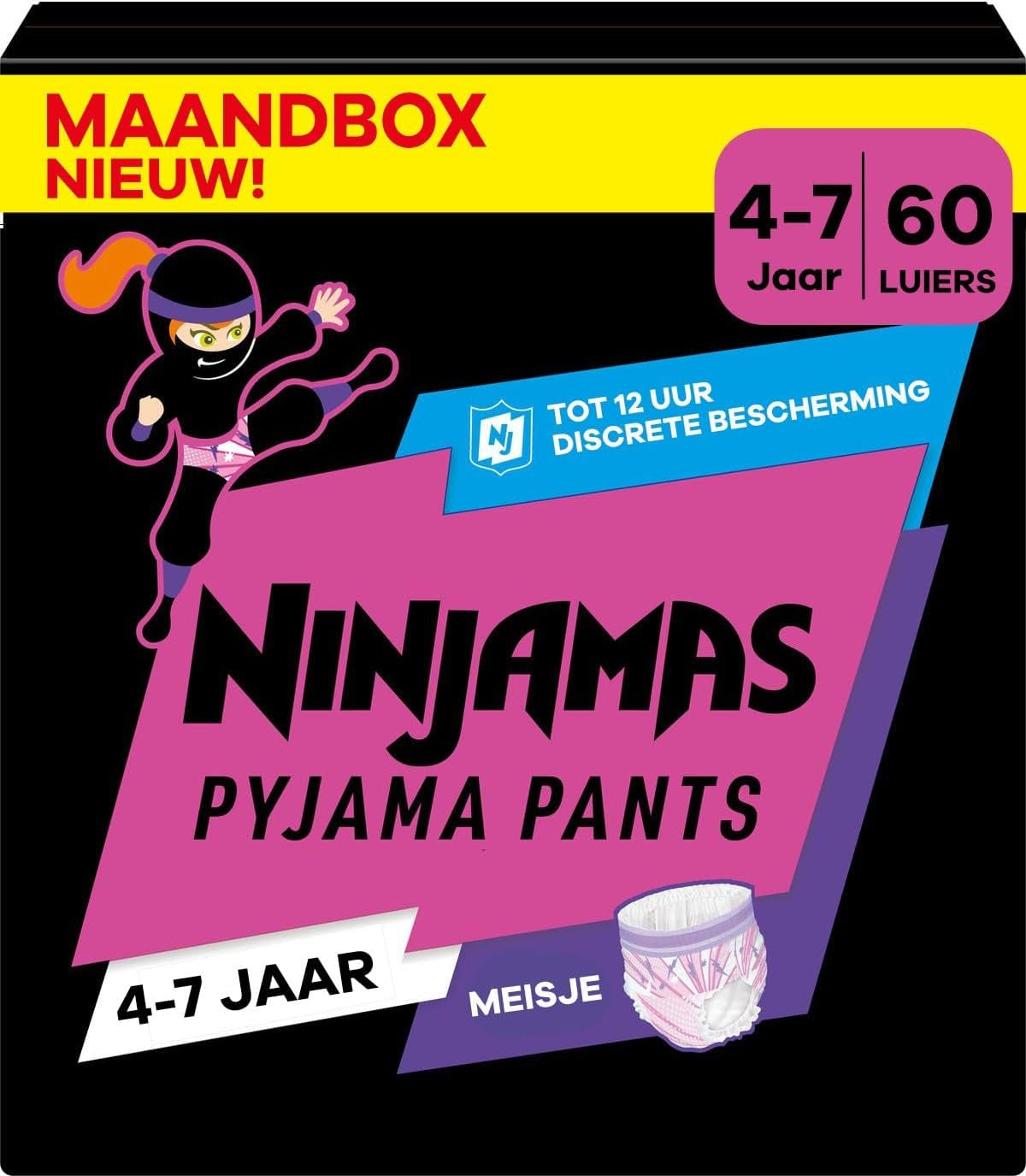 Pampers Pyjamasbyxor Enfärgade Hearts 4-7 år 60 Pyjamasbyxor 17-30kg Hela natten Läckageskydd
