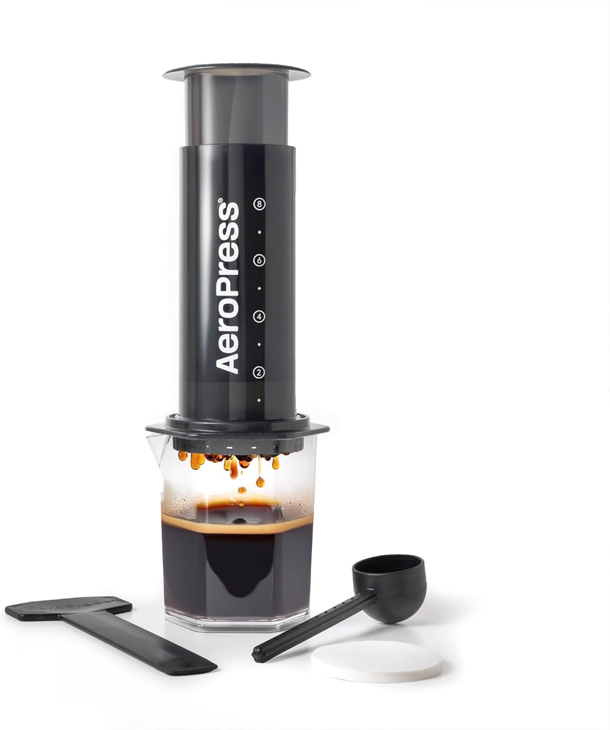 AeroPress original kaffe- och espressobryggare, bärbar kaffebryggare på baristanivå med kammare, kolv och filter, snabbkaffe- och espressobryggare