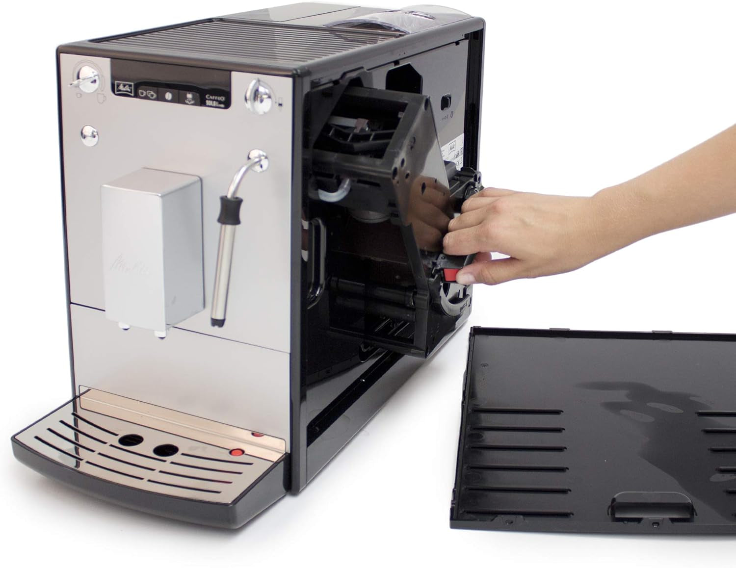 Melitta Solo & Milk - helautomatisk slim kaffemaskin med mjölkskummare, kaffemaskin med avtagbar vattentank, t.ex. kaffe eller cappuccino, silver