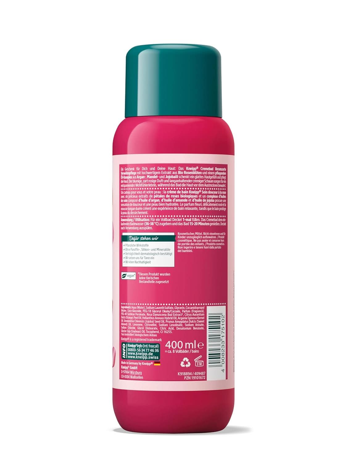 Kneipp, badtillsats med högkvalitativt extrakt av ekologiska rosenblommor och ett komplex av närande oljor, 400 ml dusch och bad Naty Shop