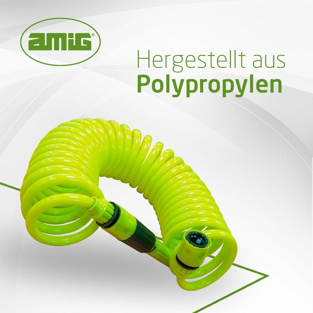 Amig - Spiralslang | Tillverkad av polypropen | Utdragbar upp till 7,5 m | Inkluderar bevattningslans, adapter och 2 skarvar | Pistage grön