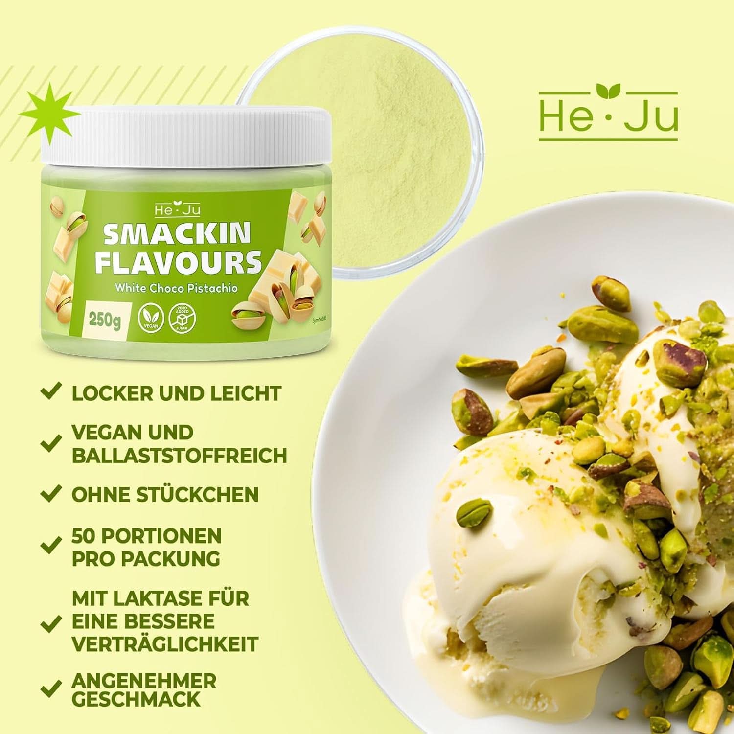 He-Ju, Pulver med vit choklad och pistagesmak, 250 gram Naty Shop Flavours