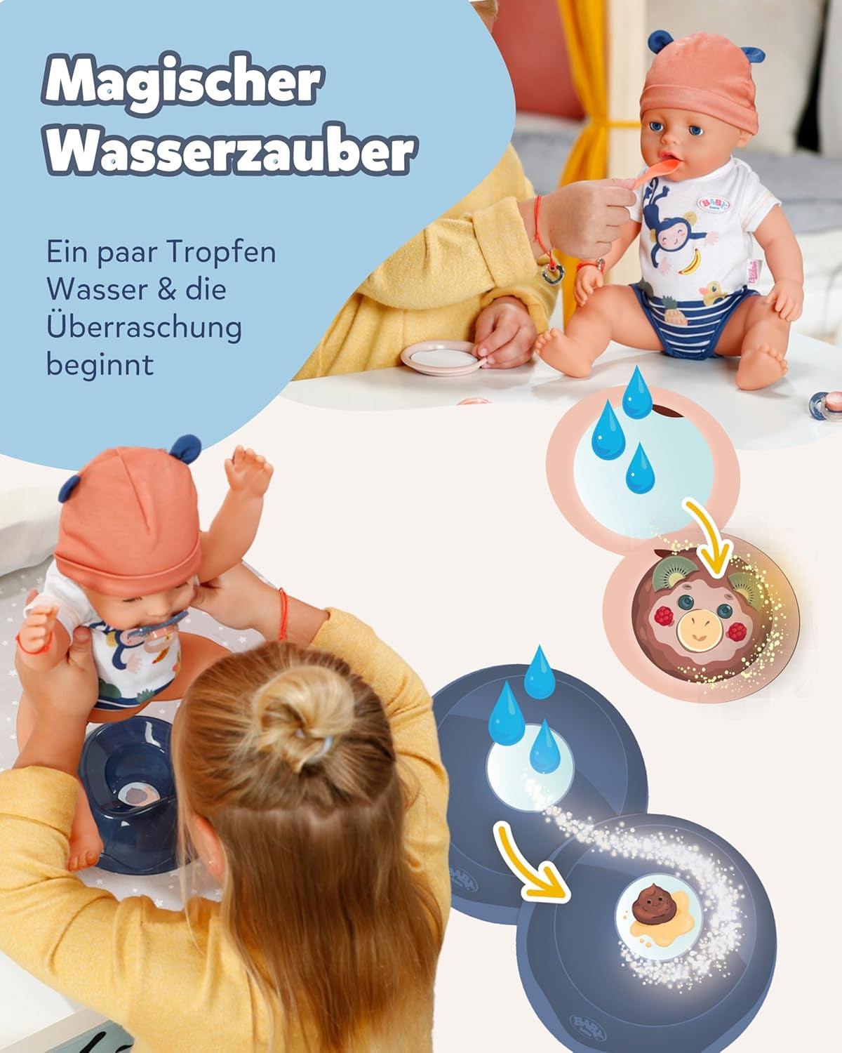 BABY Born Emma i djungelstil - Docka 43 cm lång - 10 funktioner Inklusive accessoarer och klänning i unisexfärger - Fungerar utan batterier - Lämplig för barn från 3 år och uppåt Naty Shop Dolls