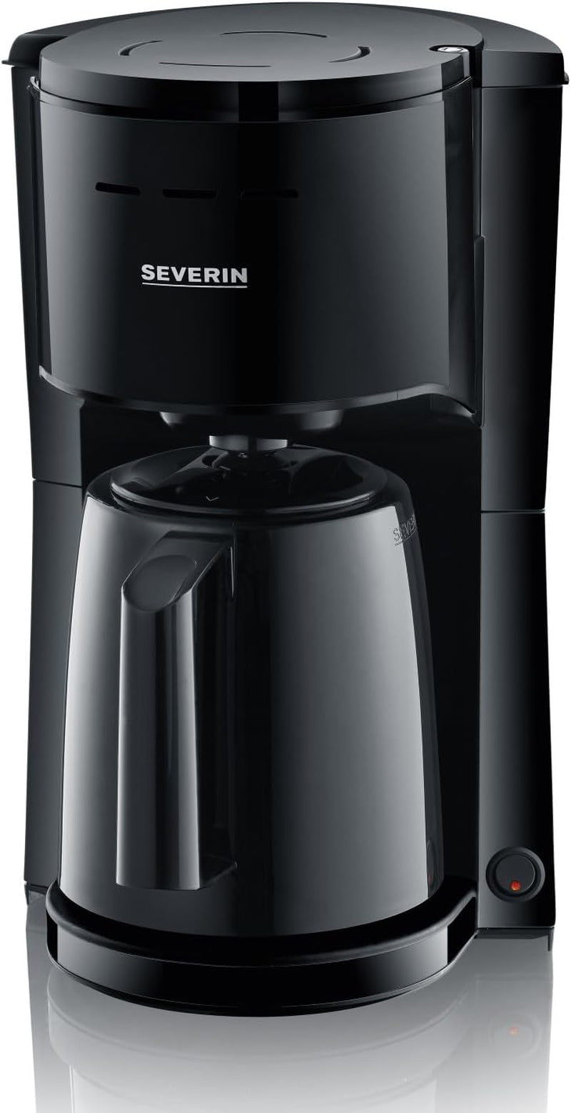 SEVERIN Filter kaffebryggare med termokanna, upp till 8 koppar kaffebryggare, attraktiv filterbryggare med isolerad karaff, svart, 1 liter, KA 9306