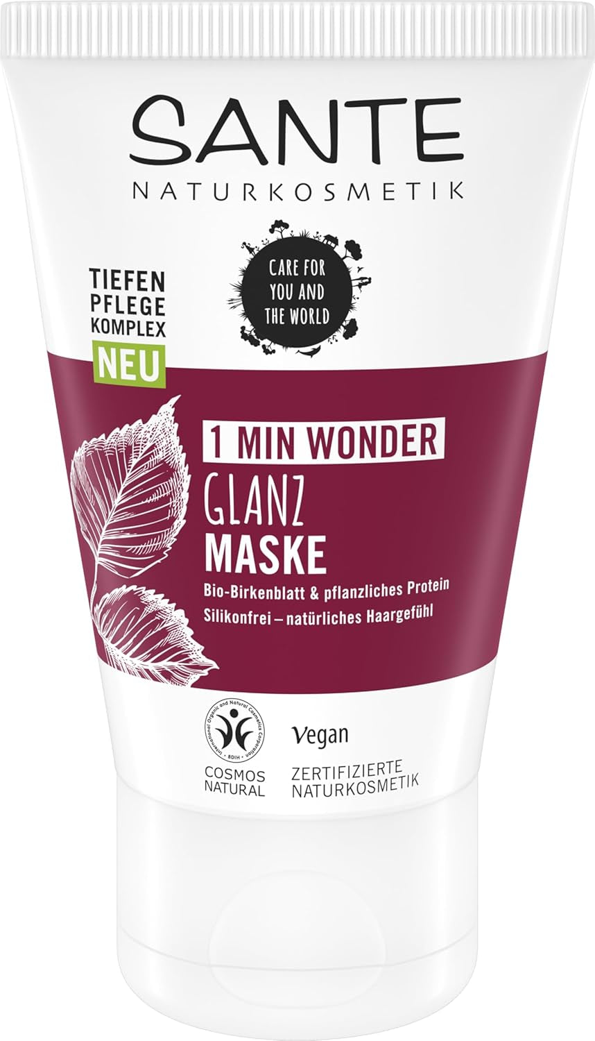 SANTE Naturkosmetik Glossy Shine Mask ekologiskt björklövsextrakt + 3x proteinkomplex, silikonfri och återfuktande hårmask, vegansk hårvård för mer glans och smidighet, 150 ml Hårmask Naty Shop Vechi