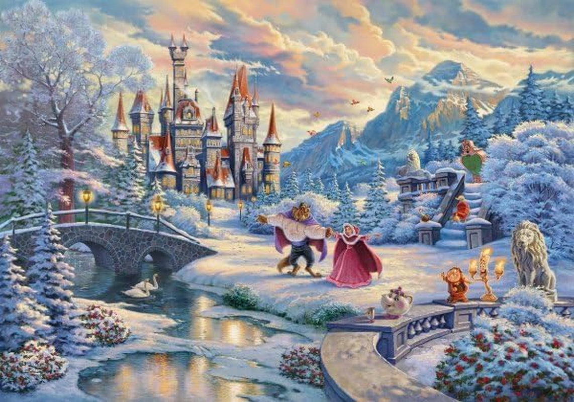 Schmidt Spiele 59671 Thomas Kinkade, Disney, Skönheten och Odjuret, Magisk vinterkväll, pussel 1000 bitar Pussel Naty Shop
