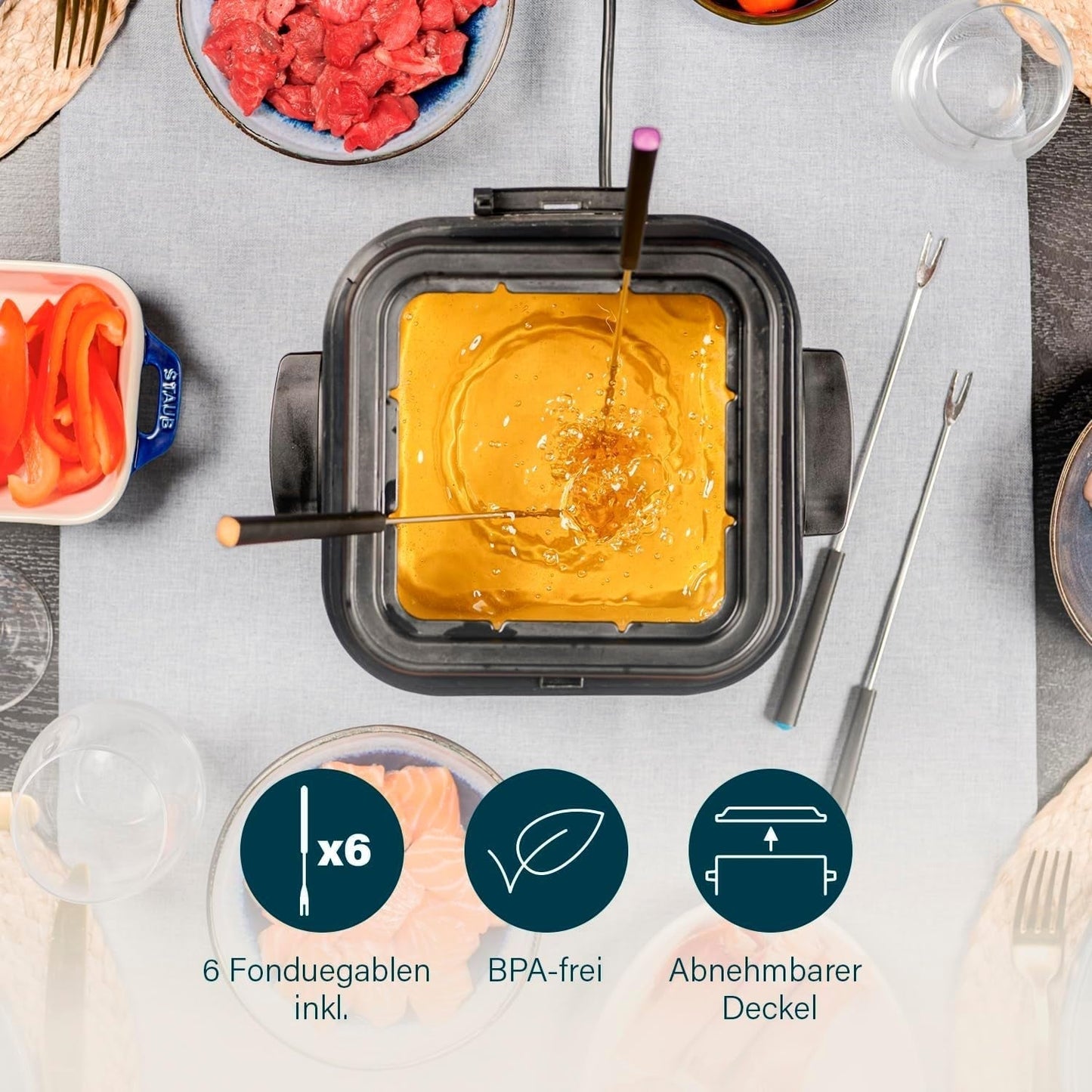 Princess 182611 Mini Fondue Fritös - Snabbuppvärmning - Luktfilter - 1,2 liters kapacitet, Silver Hushållsapparater Naty Shop