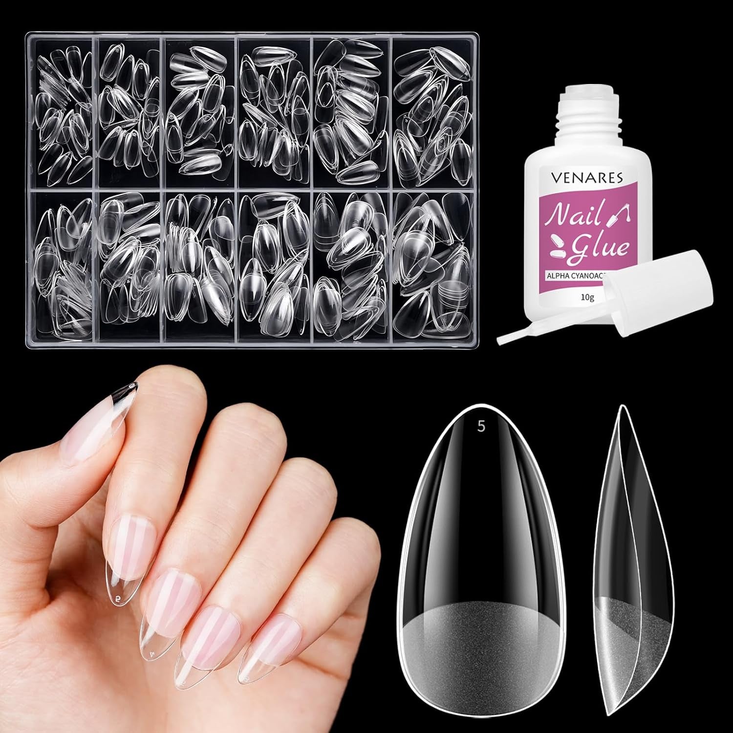 Korta lösnaglar Ballerina 500st lim på 12 storlekar konstgjorda naglar Korta mjuka gel Heltäckande Nageltips för gelnaglar Korta S