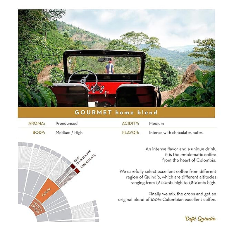 Cafe Quindio Gourmet - specialkaffe - 100 % Arabica kaffebönor, Colombia, 250 g - perfekt för portafiltermaskiner, helautomatiska maskiner, filterkaffe eller fransk press
