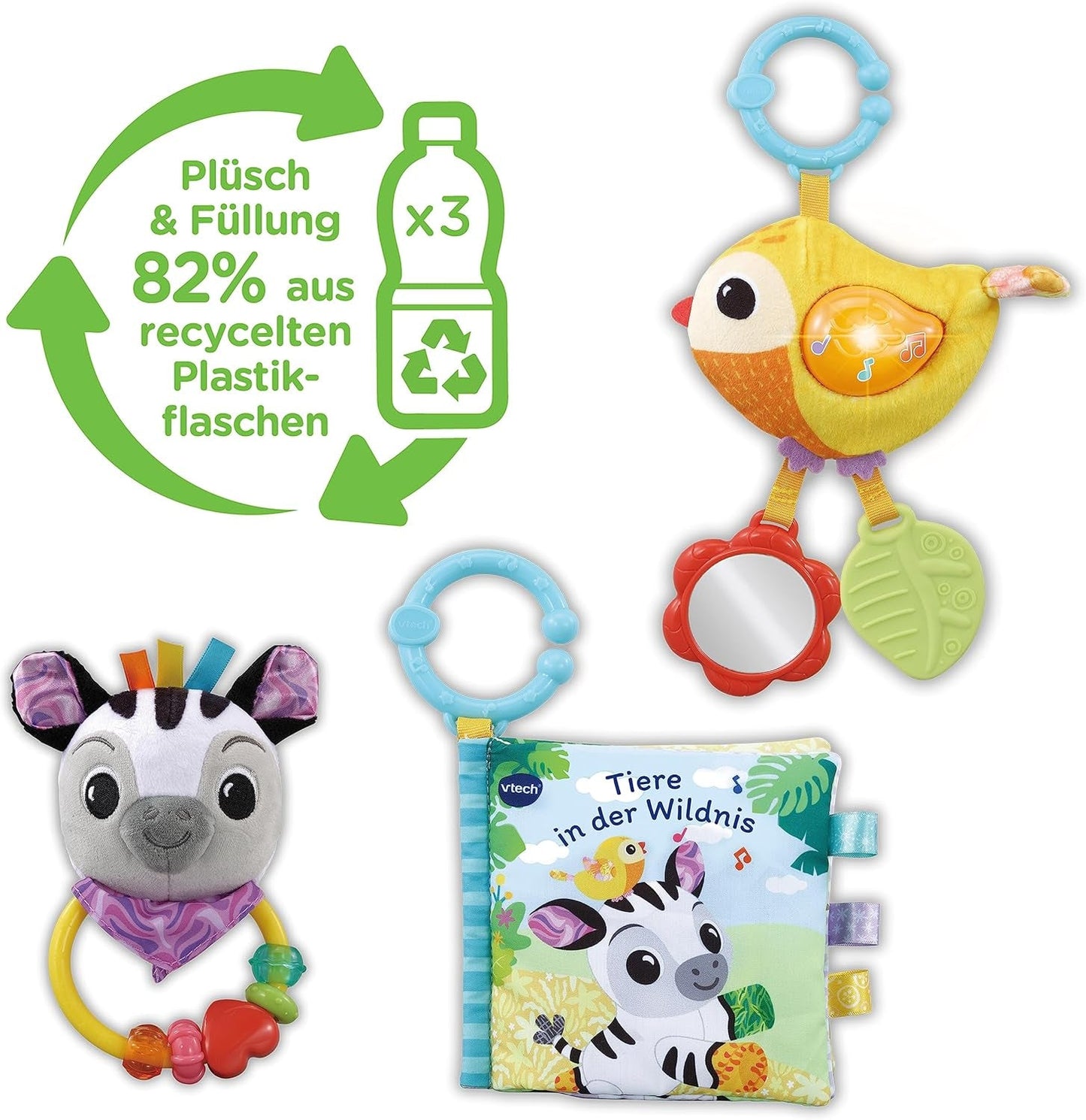VTech Baby - Baby's Animal Friends presentset - Leksaksset med tygbok, Singing Bird och Zebra Rattle - För 0-24 månader Baby Toys Naty Shop