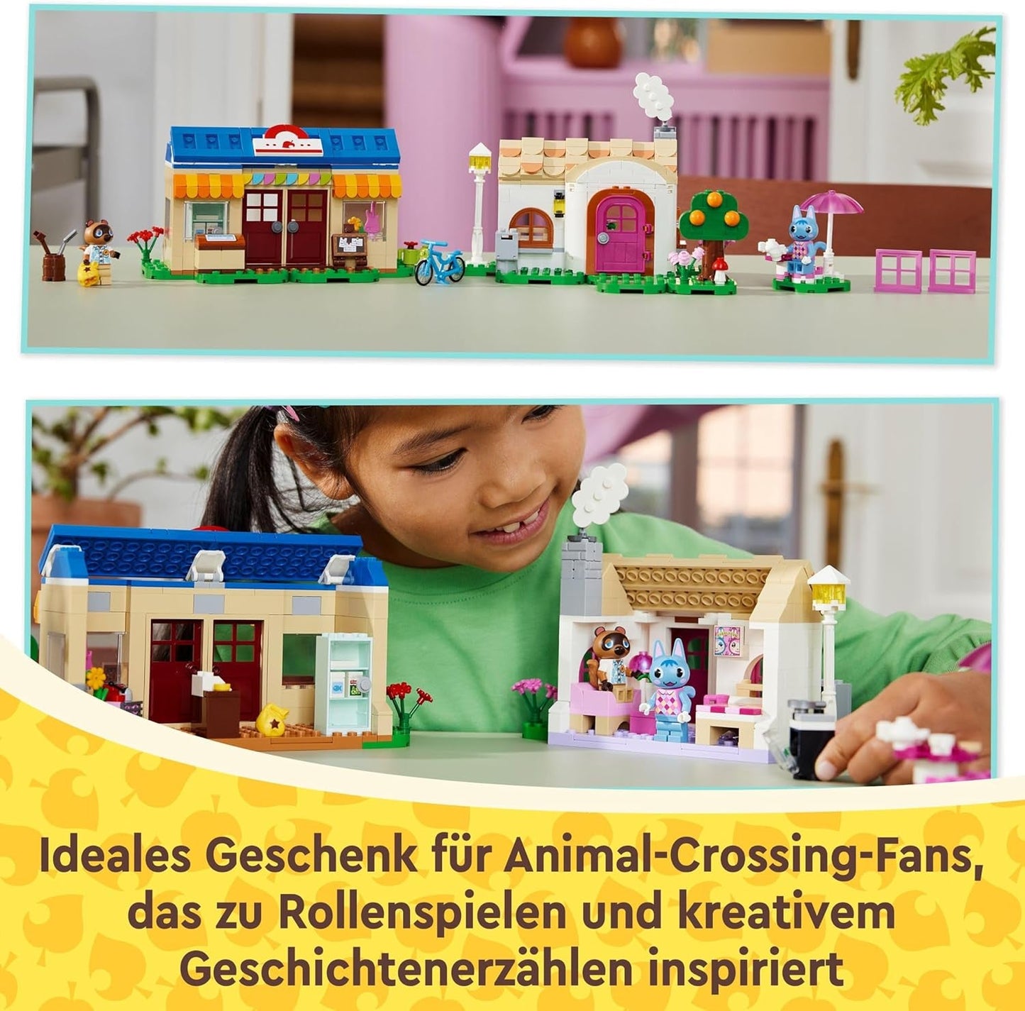 LEGO Animal Crossing Noook's Shop och Sophie's House-set, kreativ leksak för barn med 2 minifigurer från tv-spelsserien, present till flickor och pojkar från 7 år 77050 Byggset Besuche den LEGO-Store