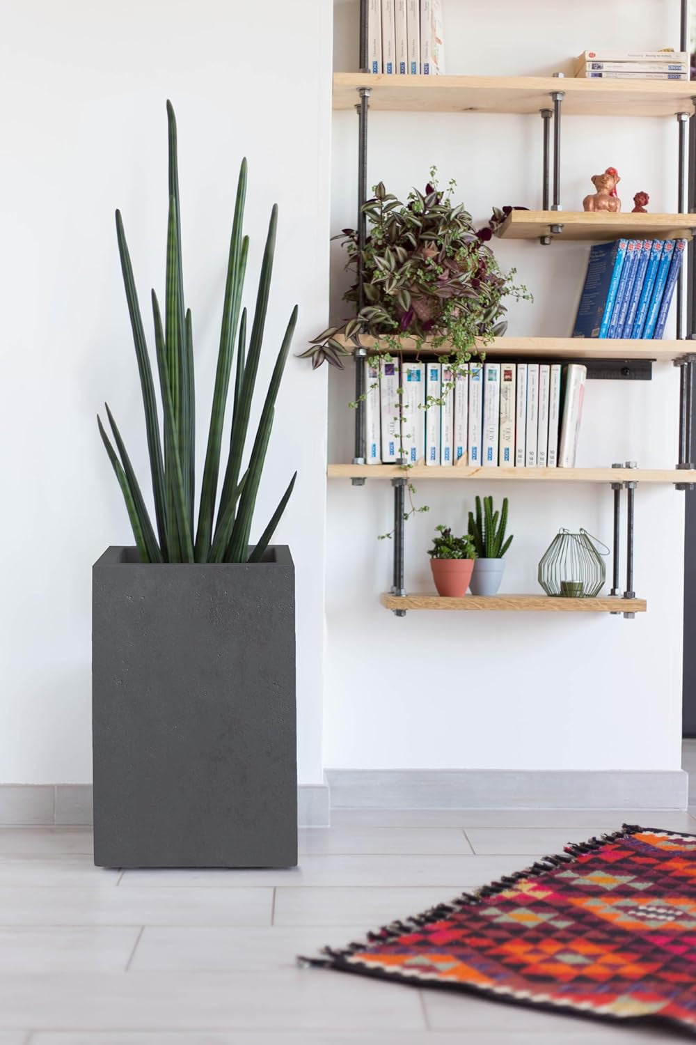 Basalt Up blomkruka, fyrkantig, hög, 36 l, betonglook, slät vägg, vattentank, 29,5 x 29,5 x 49,5 cm, antracitgrå