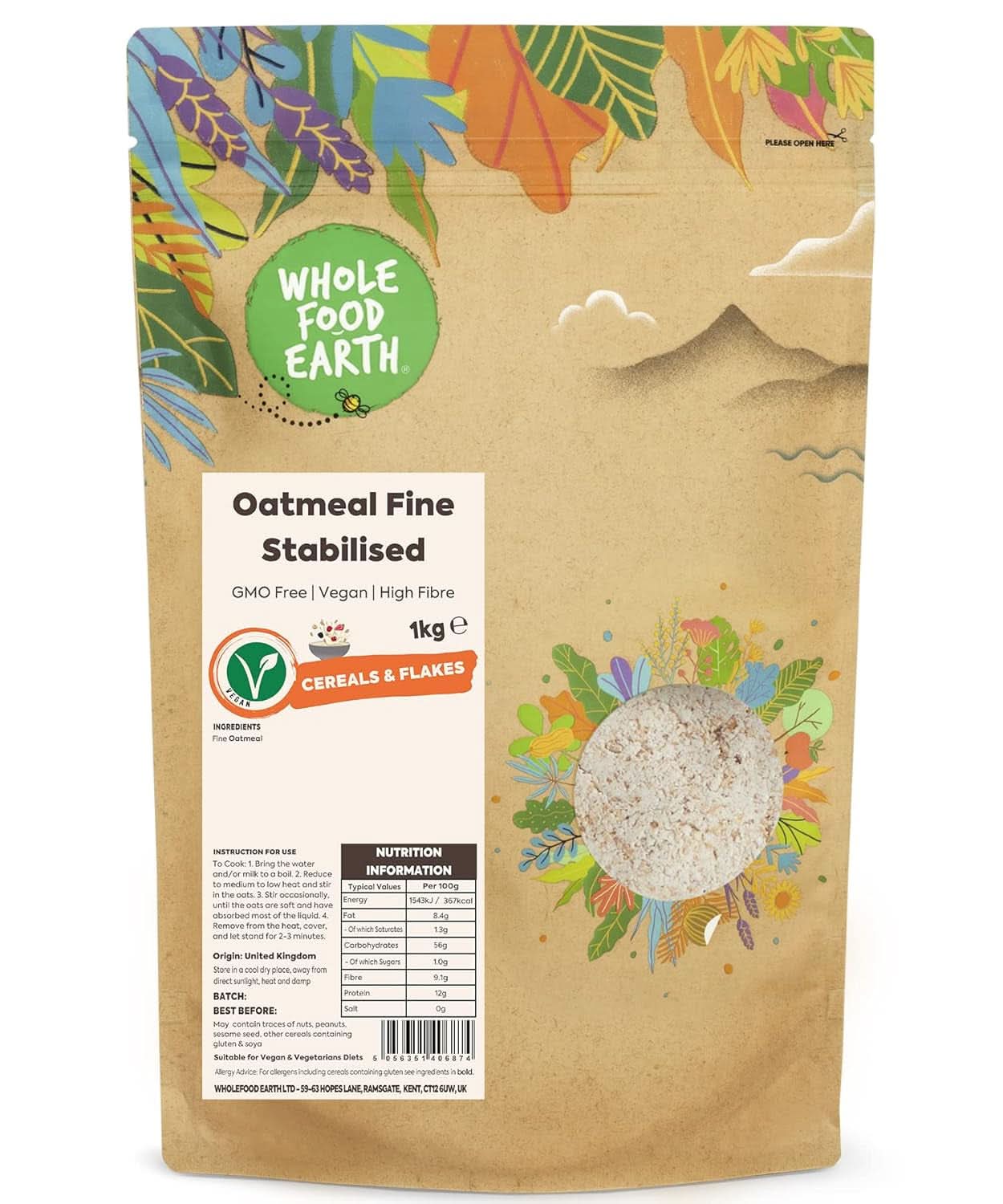 Havregryn Fin - Ingen GMO - Vegansk - Ingen mjölk - Inget tillsatt socker 1 kg Naty Shop Cereals