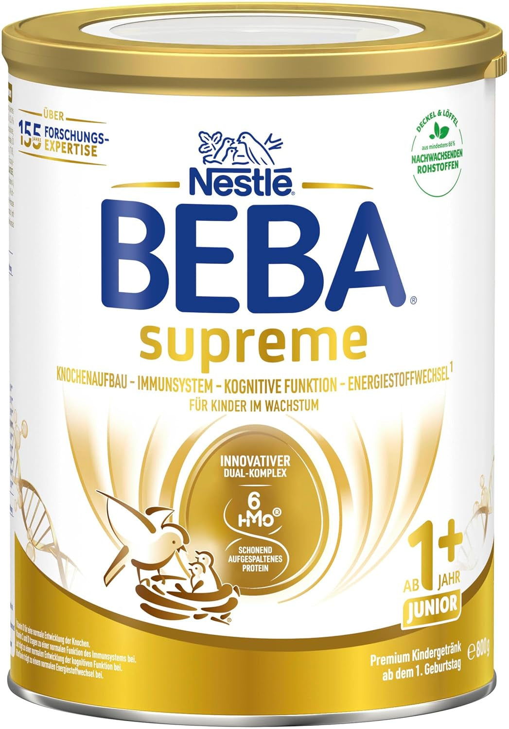 BEBA SUPREME JUNIOR 1 Plus - Dryck för barn från 1 år, med komplex 6 HMO, laktosfri, palmoljefri, fiskoljefri, mat för små barn, babymjölkspulver, förpackning om 6 (6 x 800g)