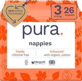 Eco babyblöjor - storlek 3 (4-9 kg), 1 förpackning (26 blöjor), ultramjuka blöjor för känslig hud, ekologisk bomull, upp till 12 timmars läckageskydd, ny storleksguide