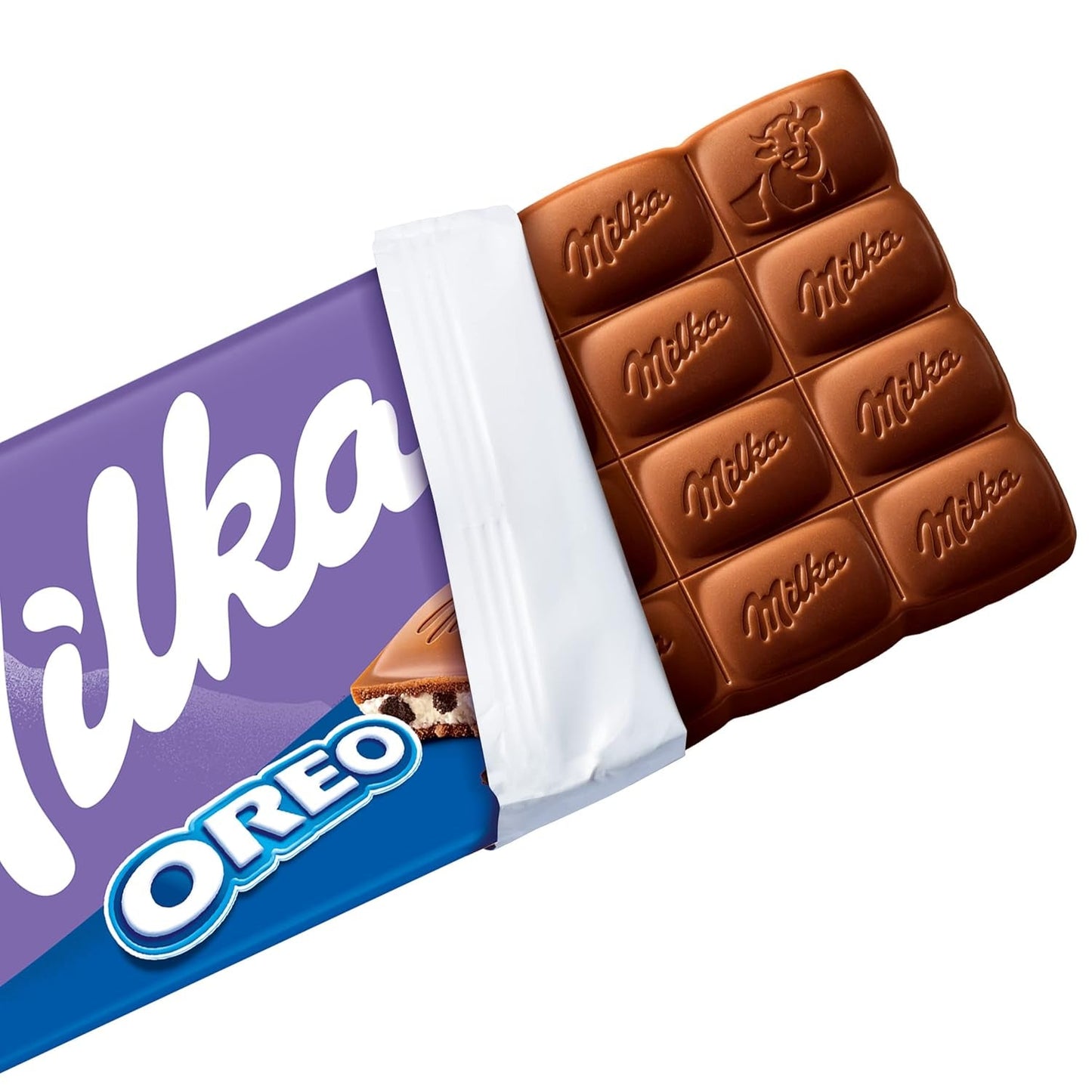 Milka Oreo – alpin mjölkchoklad fylld med knapriga bitar av oreokex och slät vaniljkräm – 100g