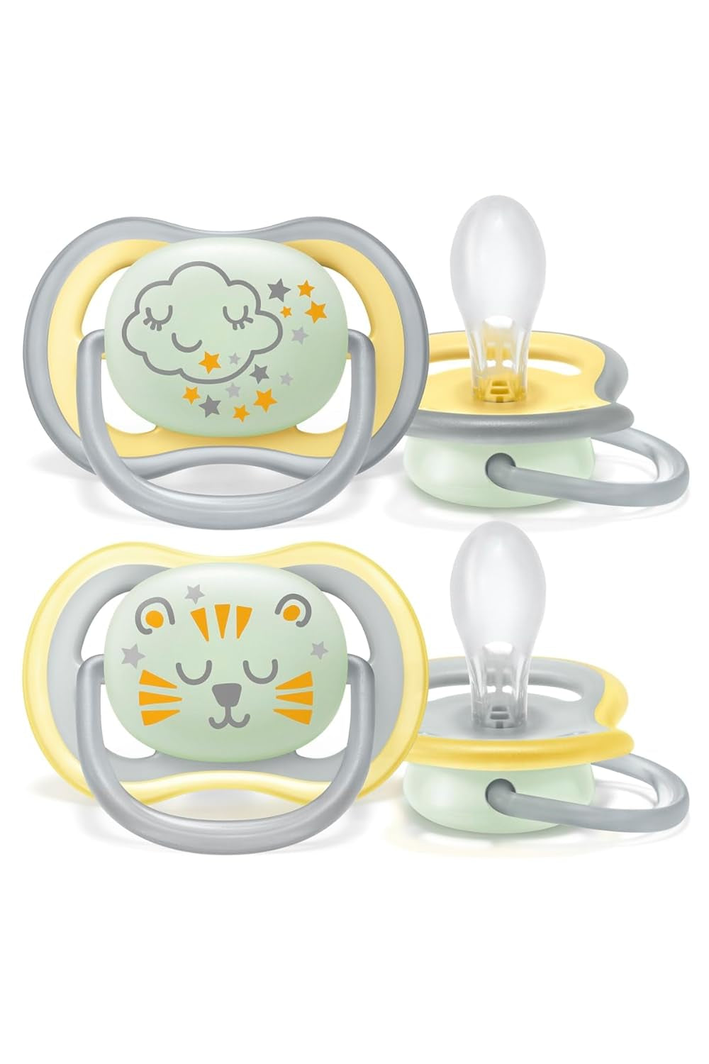 Philips AVENT Ultra Air Nattnapp för spädbarn 18+ månader Glow in the Dark Twin Pack Cloud/Tiger (modell SCF376/01)