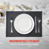 alpina Geschirrset 8 Personen - 40-teiliges Steingut Geschirr - Teller Set mit Speiseteller, Schalen och Kaffeebecher - Camping Geschirr - Mikrowelle- und Spülmaschinengeeignet - Weiß