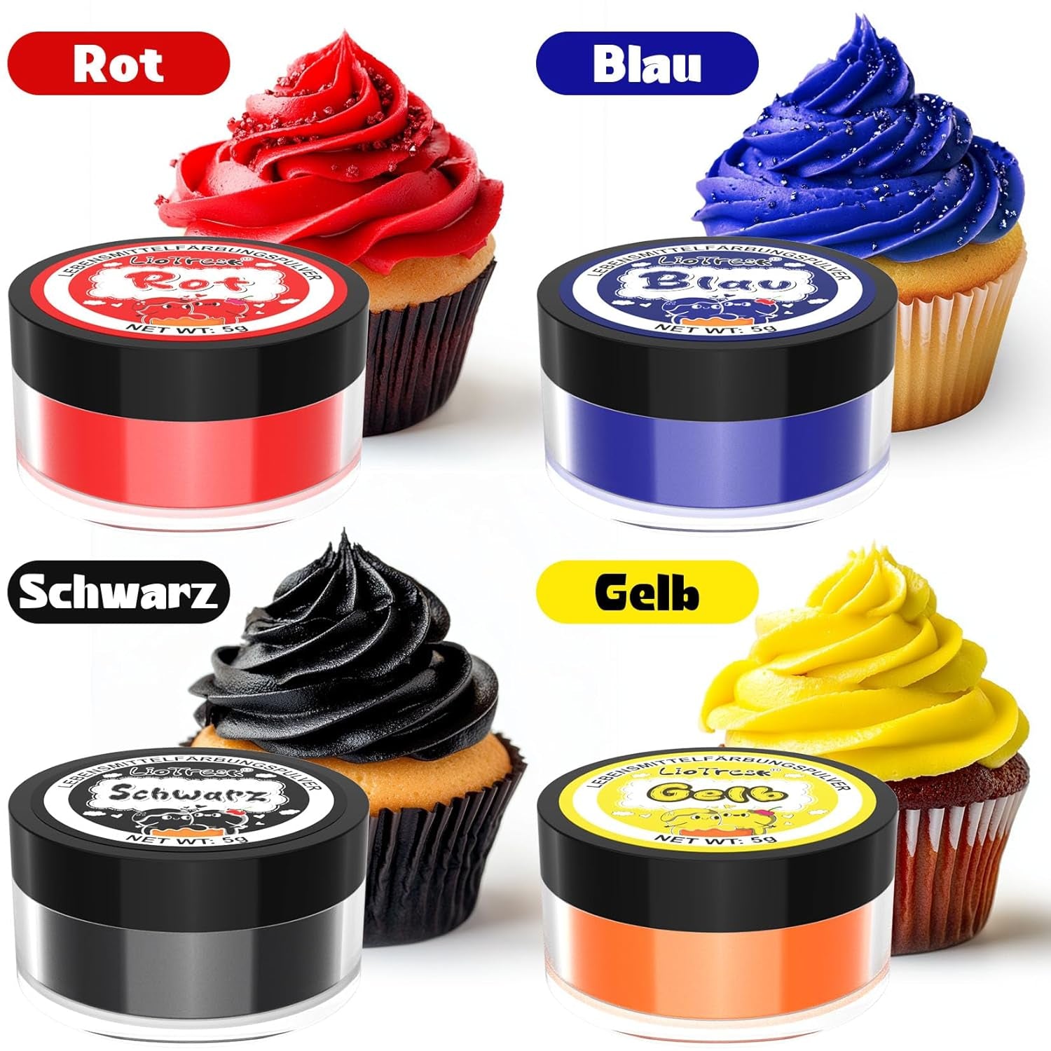 Powder Food Coloring Set - 4x5g koncentrerad matfärg för fondant, smörkräm, livlig matfärg för bakning, dekoration av tårt, färgning av påskägg, macarons, Alla helgedagar