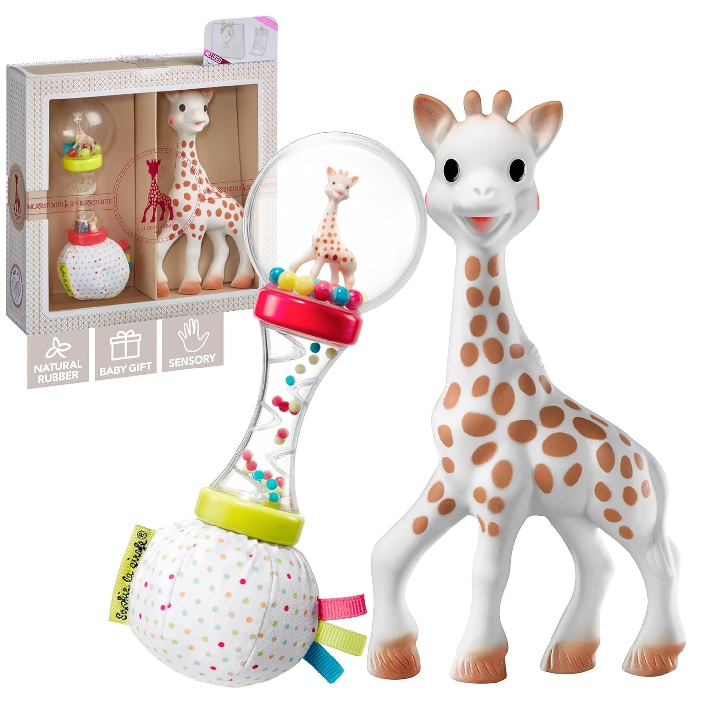 Sophie the giraffe födelsedagspresentset Sophiesticated rattling pouet 00012 Toys Bebe Naty Shop Single Transparent