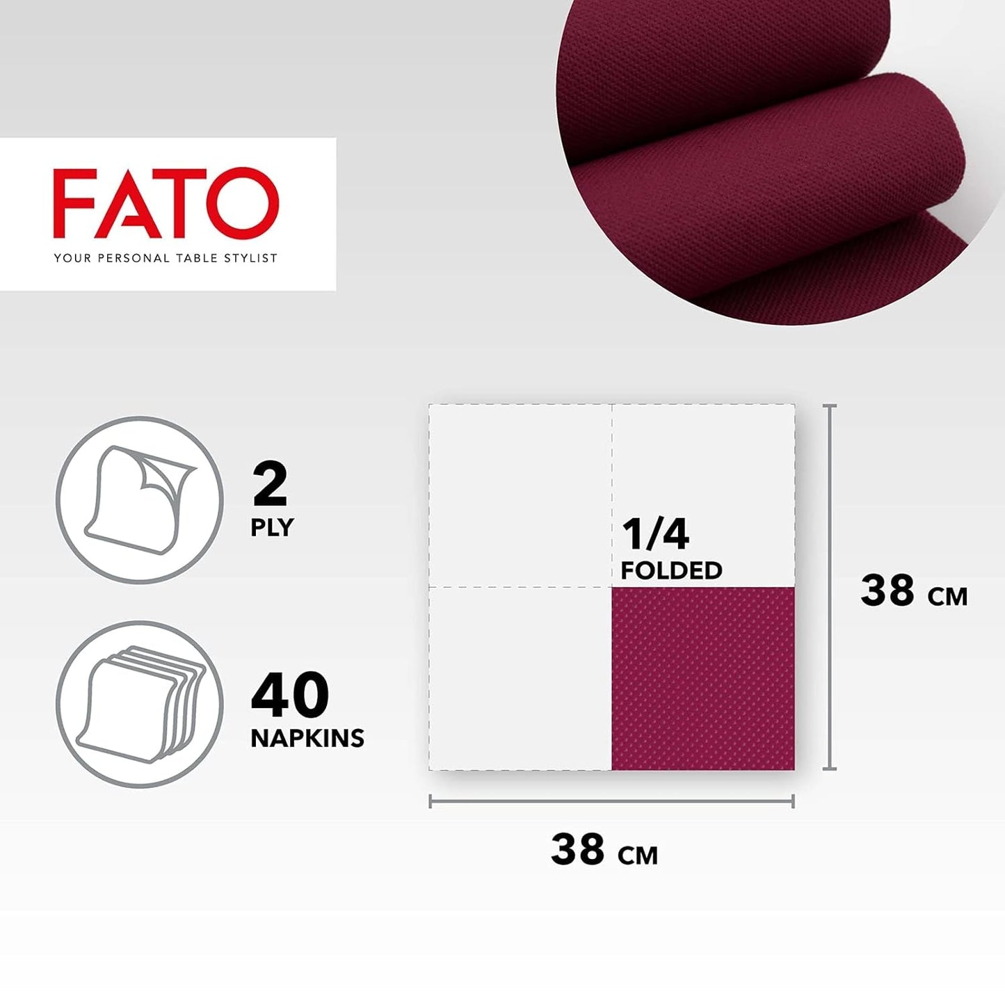 - Mjukhet och mjukhet Engångsmjukpapper 40-pack 38X38 Storlek 4-vikt 2-lagers Bordeaux-färg 100 % rent cellulosapapper Fsc-certifierat (3-pack)