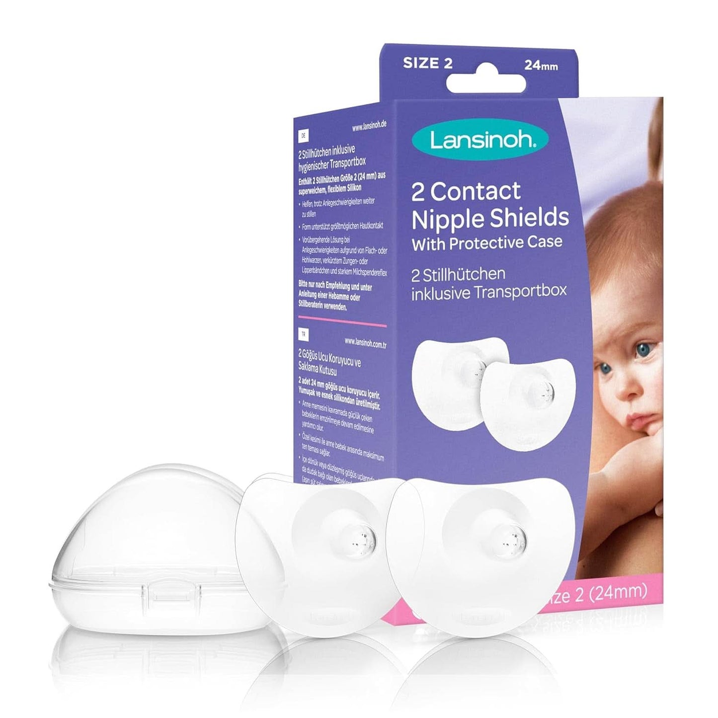 Lansinoh Stillhütchen 24 Mm (Größe 2), 2 Stück Inkl. Förvaringslåda - Angenehmes Tragegefühl - Trotz Anlegeschwierigkeiten Weiter Stillen Accessoarer Mat och Amning Bebe Naty Shop