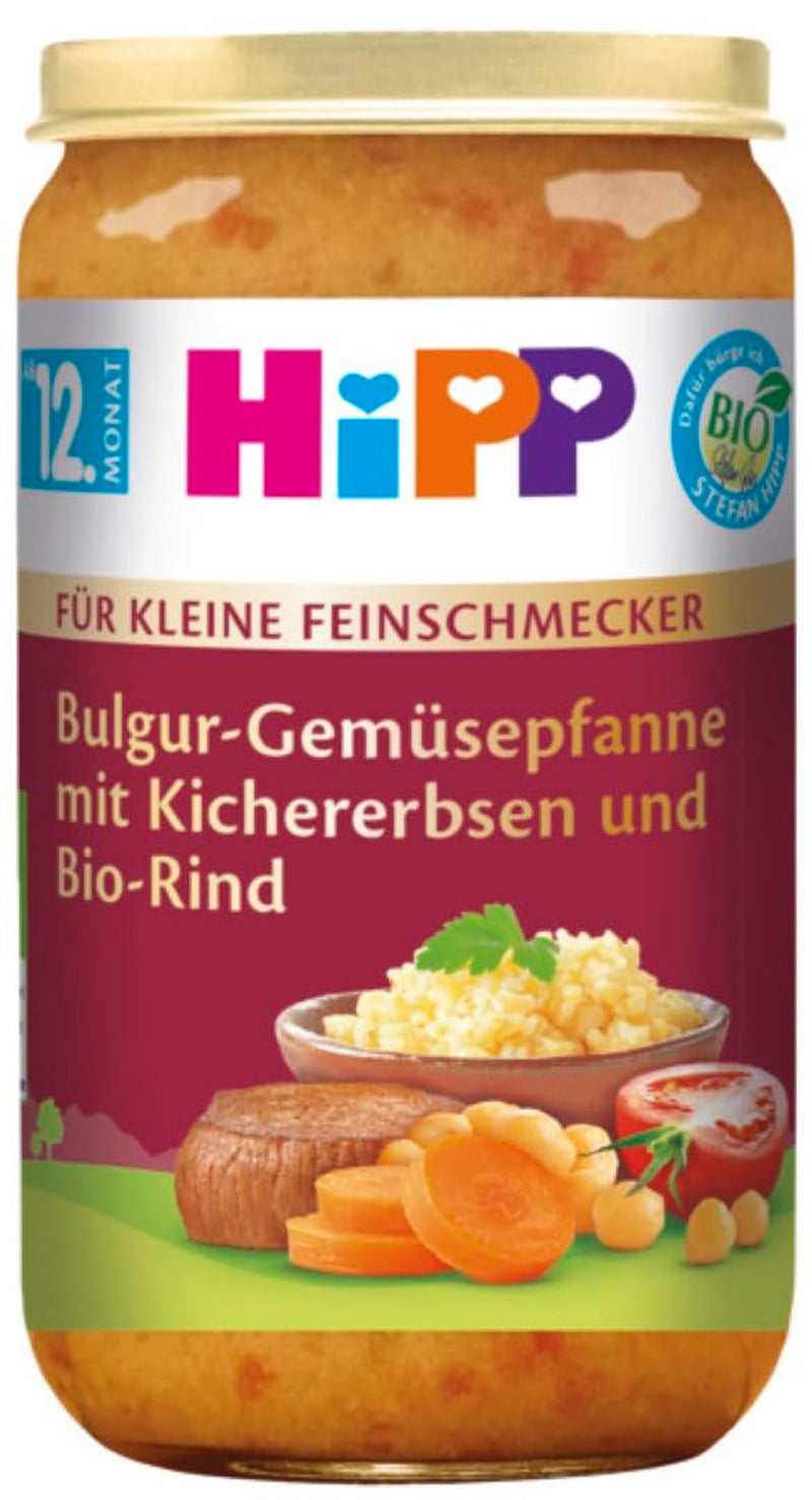 HiPP For Little Gourmets Bulgur med grönsaker Wokad med kikärter och ekologiskt nötkött (6 x 250g), från 12 månader, med Omega-3, av bästa ekologiska kvalitet