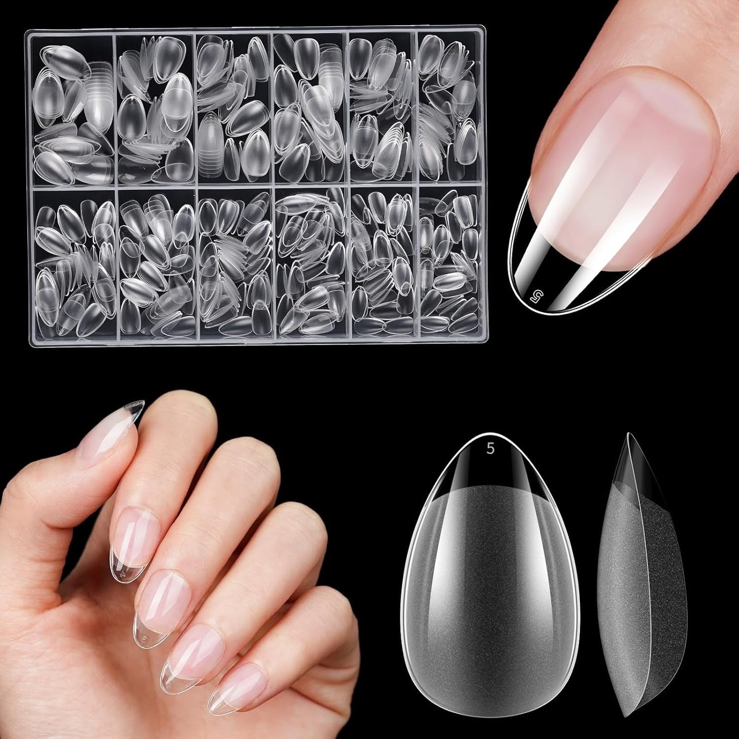 Korta konstgjorda naglar 500st mjuk gel heltäckande Nageltips för gelnaglar 12 storlekar Förpolerade nagelspetsar för gelnaglar Korta konstgjorda naglar Kista Nagelförlängningar Med Box