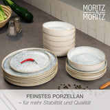 Moritz & Moritz ALHAMBRA servisset för 6, 18 delar, högkvalitativt porslin - modernt blått servis - lättskött set med 6 mattallrikar, 6 desserttallrikar och 6 skålar
