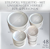 48-delars keramiskt stengods servisset för 12, Ibiza design, TESTVINNARE. Ett underbart keramiskt medelhavsservis av stengods med skålar och tallrikar. Pure Living servisset, beige.